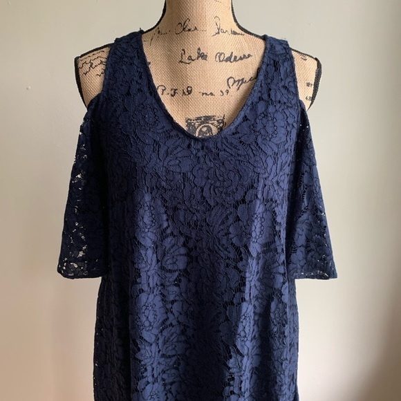 Nanette Lapore blue lace cold shoulder dress 4 - Picture 5 of 13
